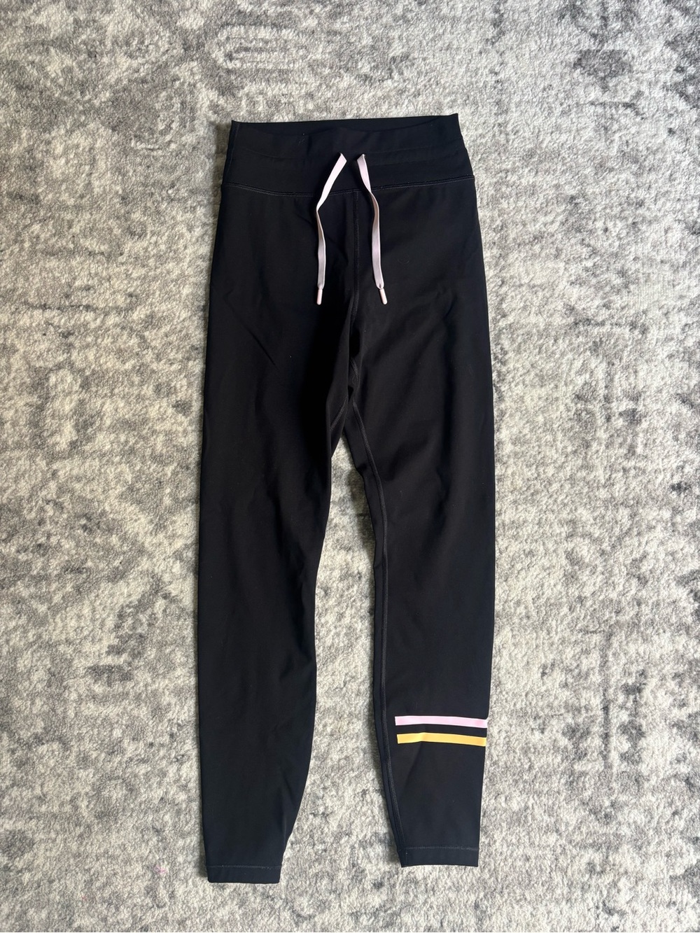 White Fox Boutique Black Leggings with Pink Drawstring & Pink and Yellow Stripe